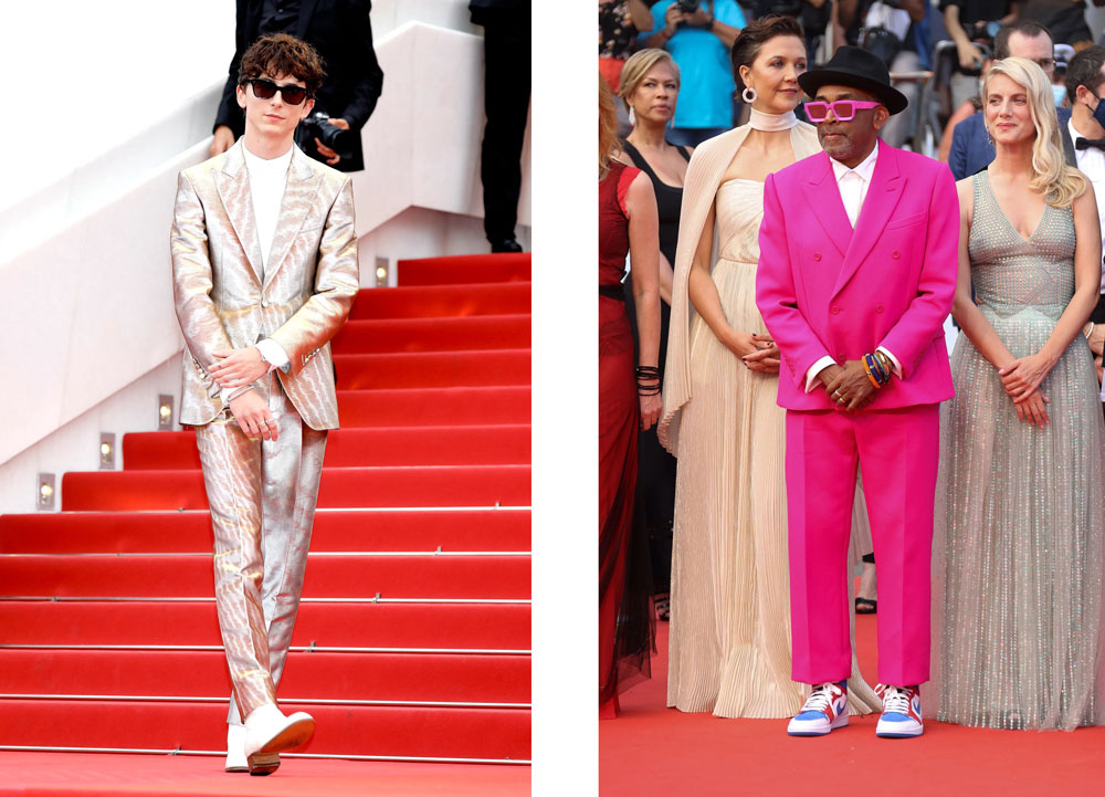 Timothée Chalamet owned the red carpet in a metallic silver and gold Tom Ford suit with matching white boots and black Celine sunglasses. Total dude!