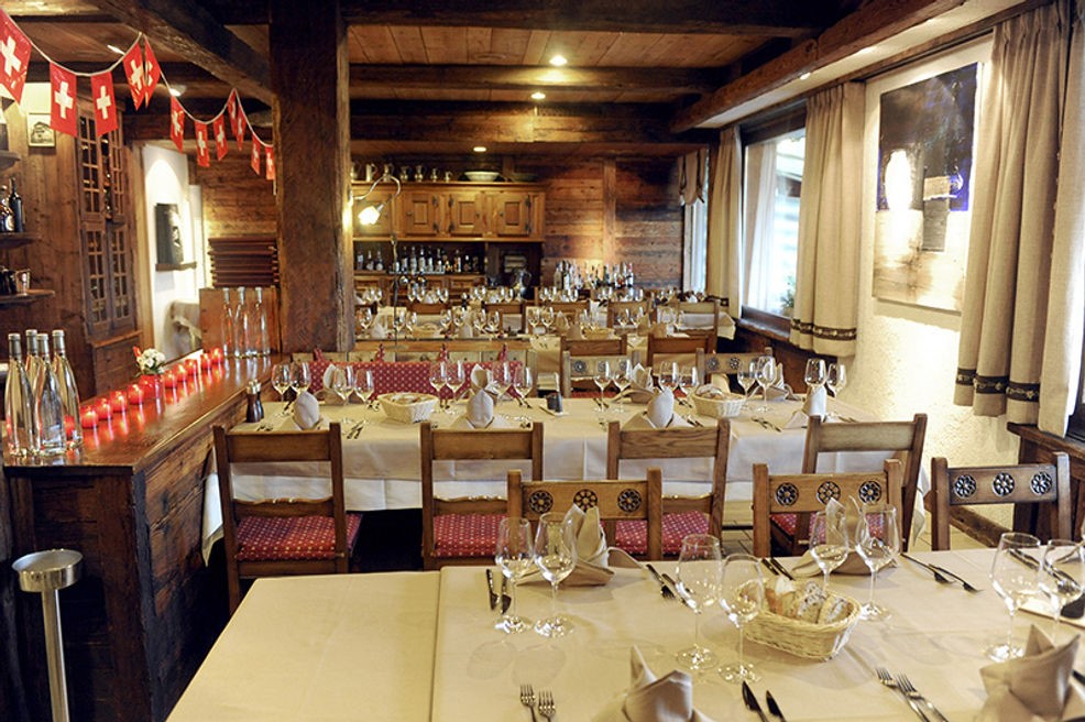(La Grange Restaurant & Bar at Verbier, with gastro-seasonal cooking. Perfect place to go for a romantic meal).